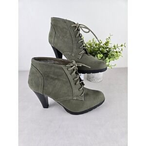 Rialto Olive Green Suede Lace Up Block Heel Ankle Boots Women's Size 8M